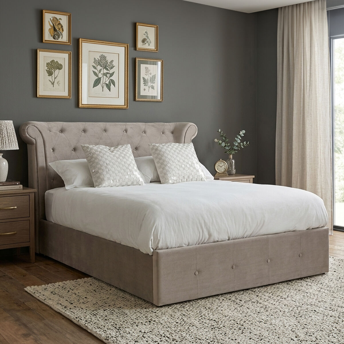 Mink Velvet Ottoman Double Bed