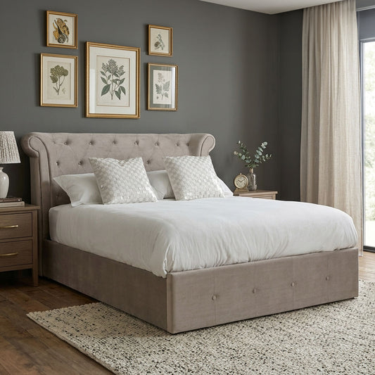 Mink Velvet Ottoman Double Bed