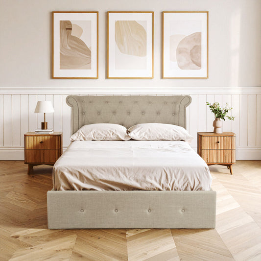 Light Grey Linen Ottoman Double Bed
