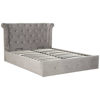 Grey Brushed Velvet Ottoman King Bed
