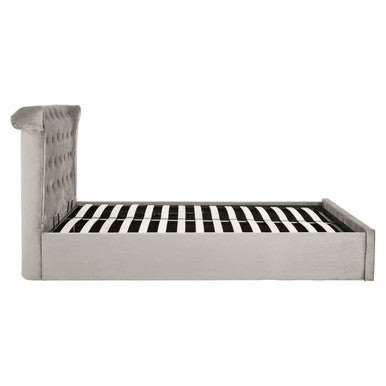 Grey Brushed Velvet Ottoman King Bed