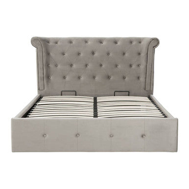 Grey Brushed Velvet Ottoman King Bed