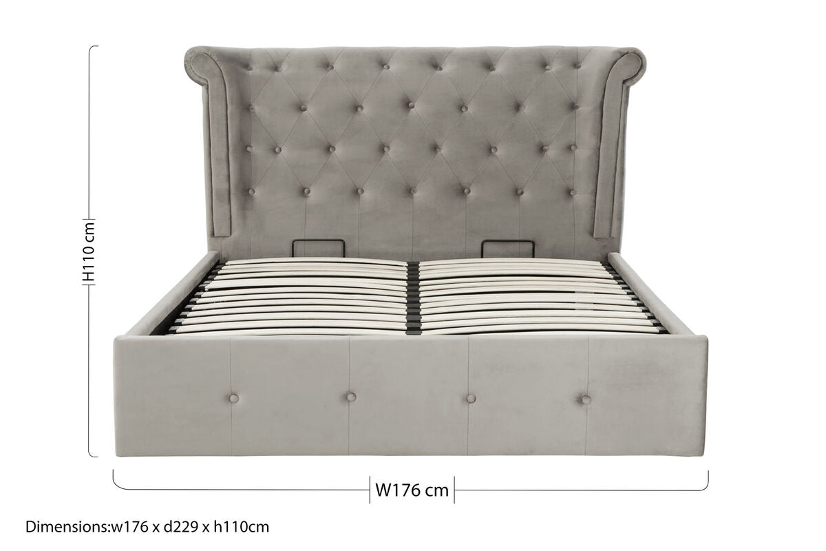 Grey Brushed Velvet Ottoman King Bed