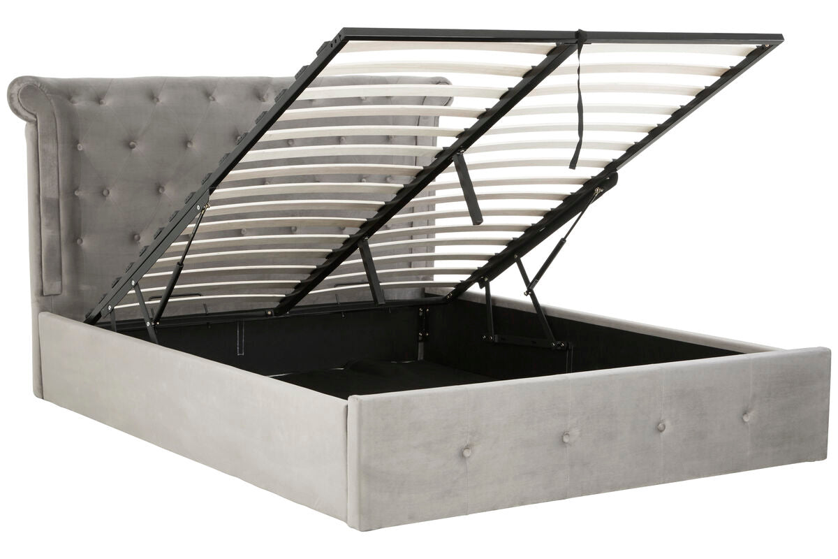 Grey Brushed Velvet Ottoman King Bed