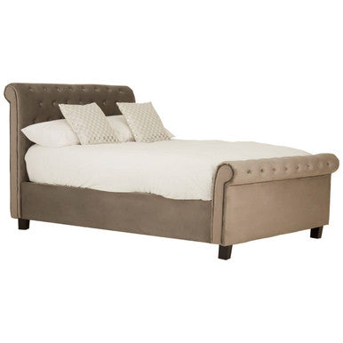 Grey Velvet Ottoman Sleigh Double Bed