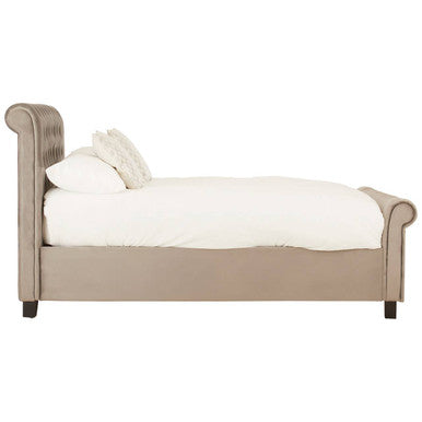 Grey Velvet Ottoman Sleigh Double Bed
