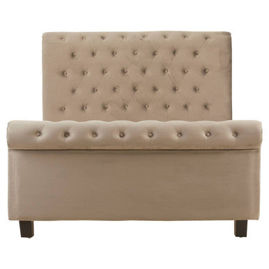 Grey Velvet Ottoman Sleigh Double Bed