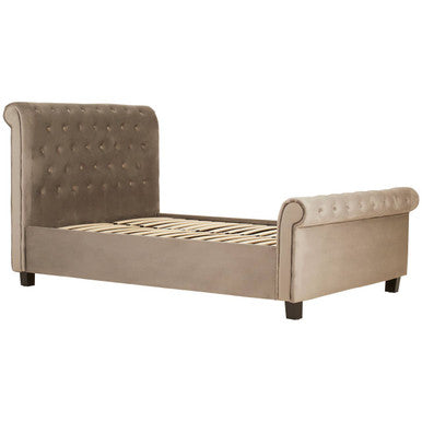 Grey Velvet Ottoman Sleigh Double Bed
