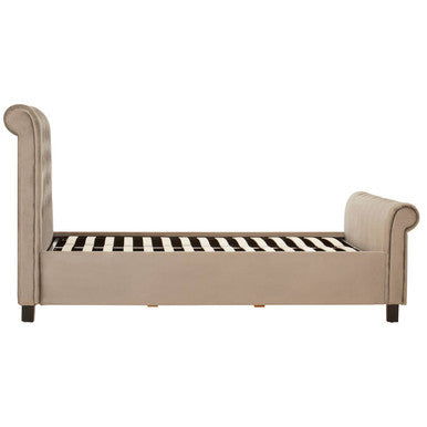 Grey Velvet Ottoman Sleigh Double Bed