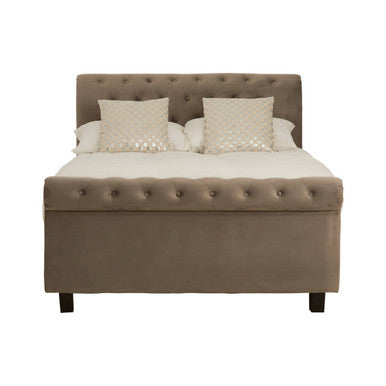 Grey Velvet Ottoman Sleigh Double Bed