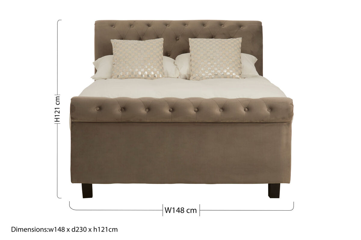 Grey Velvet Ottoman Sleigh Double Bed