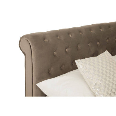 Grey Velvet Ottoman Sleigh Double Bed