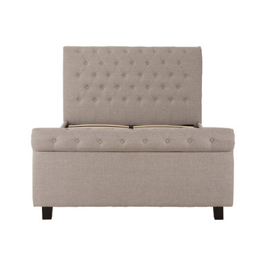Light Grey Fabric Ottoman Sleigh Double Bed