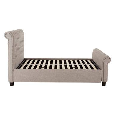 Light Grey Fabric Ottoman Sleigh Double Bed