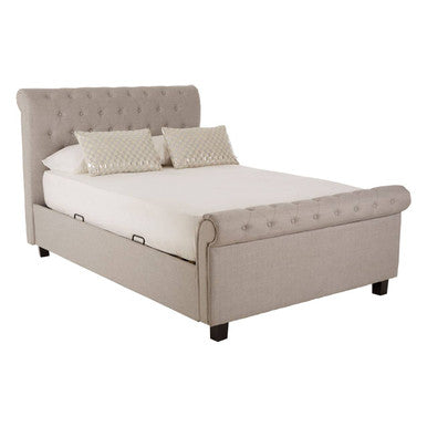 Light Grey Fabric Ottoman Sleigh Double Bed