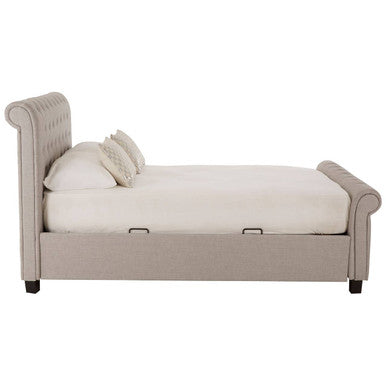 Light Grey Fabric Ottoman Sleigh Double Bed