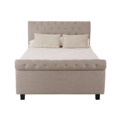 Light Grey Fabric Ottoman Sleigh Double Bed