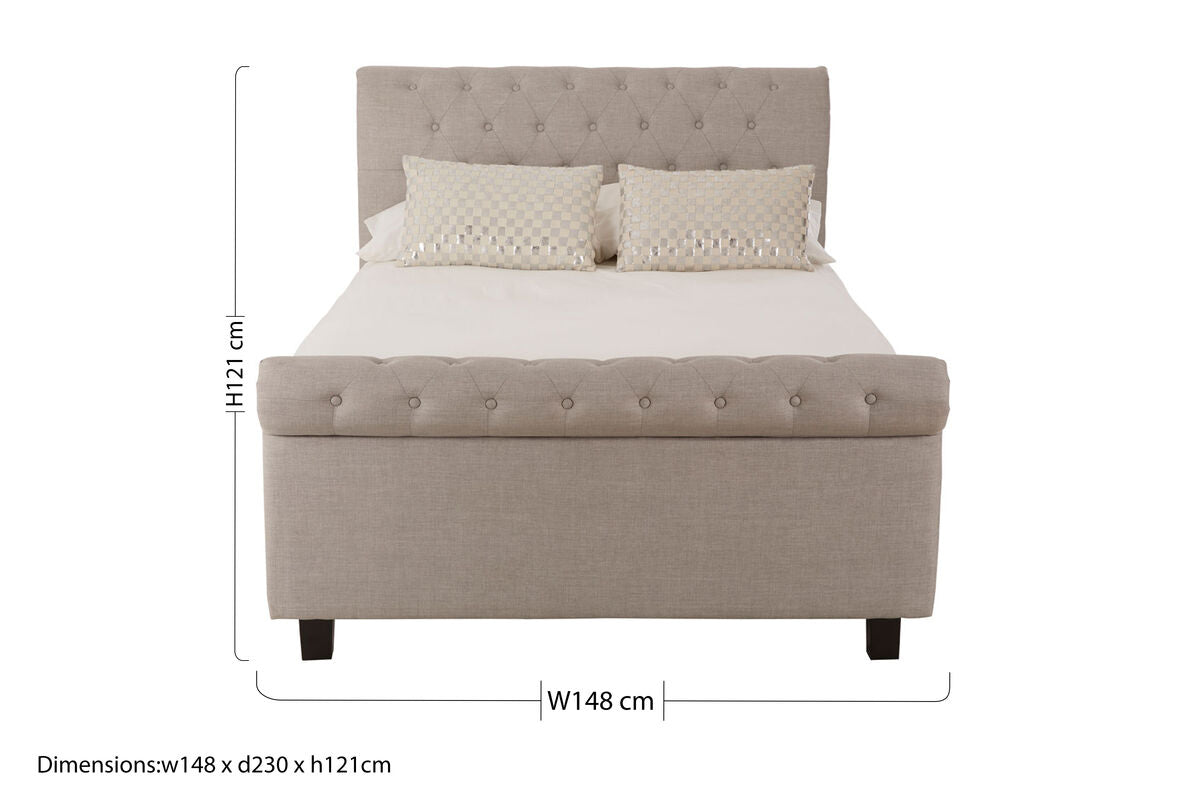 Light Grey Fabric Ottoman Sleigh Double Bed
