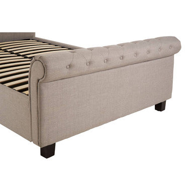 Light Grey Fabric Ottoman Sleigh Double Bed