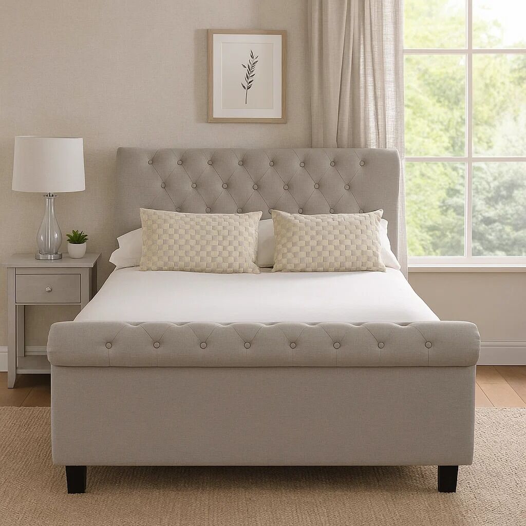 Light Grey Fabric Ottoman Sleigh Double Bed
