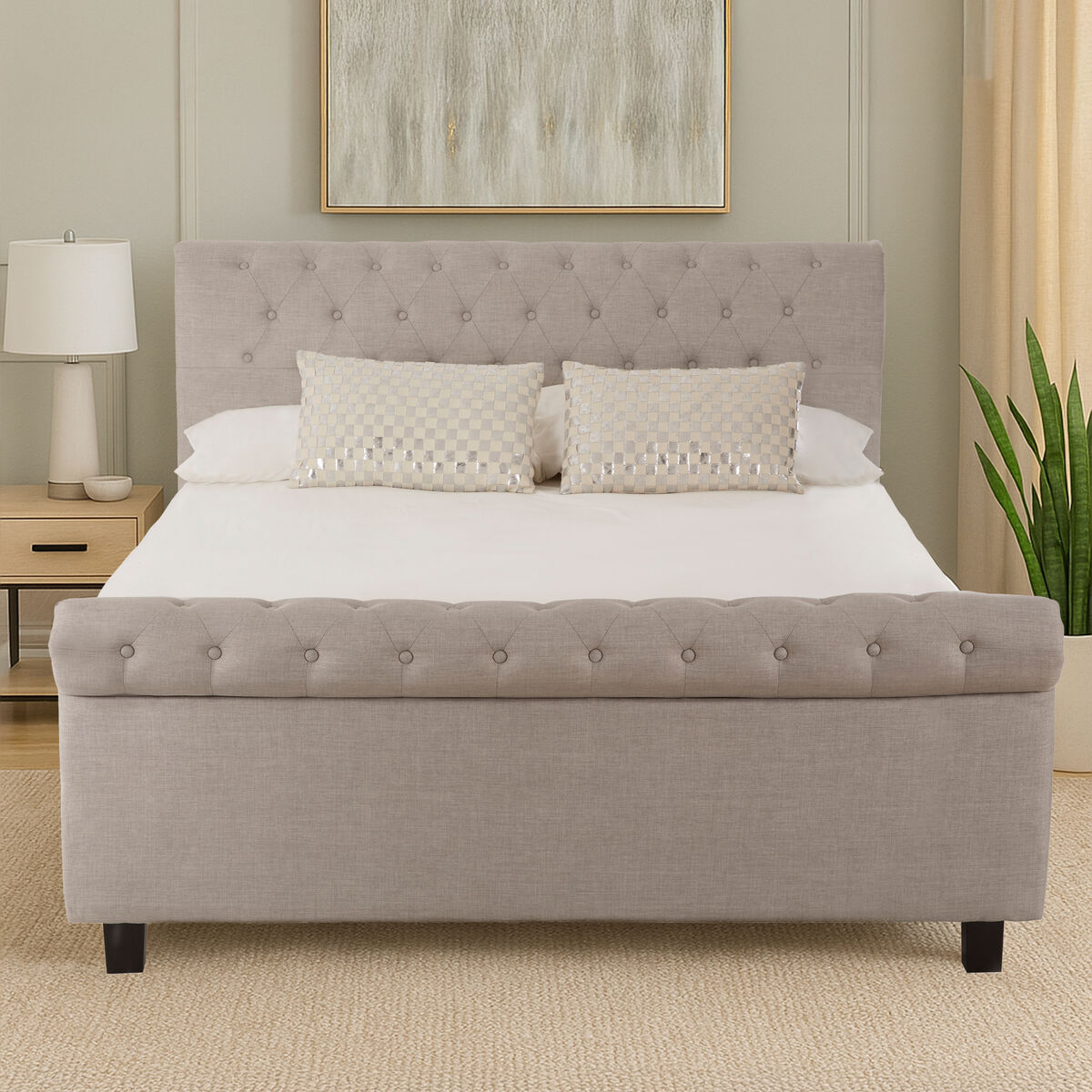 Light Grey Fabric Ottoman Sleigh King Bed