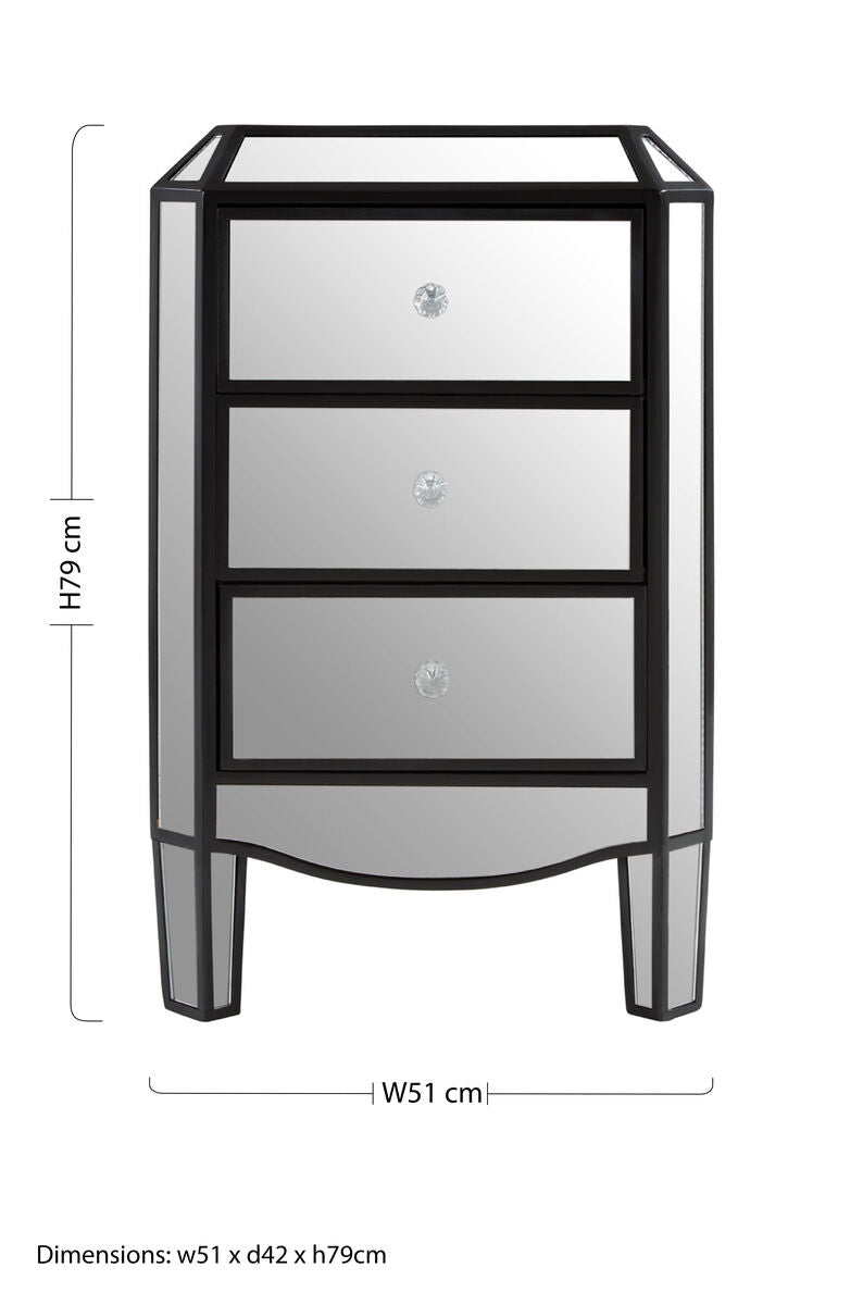 Tiffany Mirrored 3 Drawer Chest with Crystal Handles