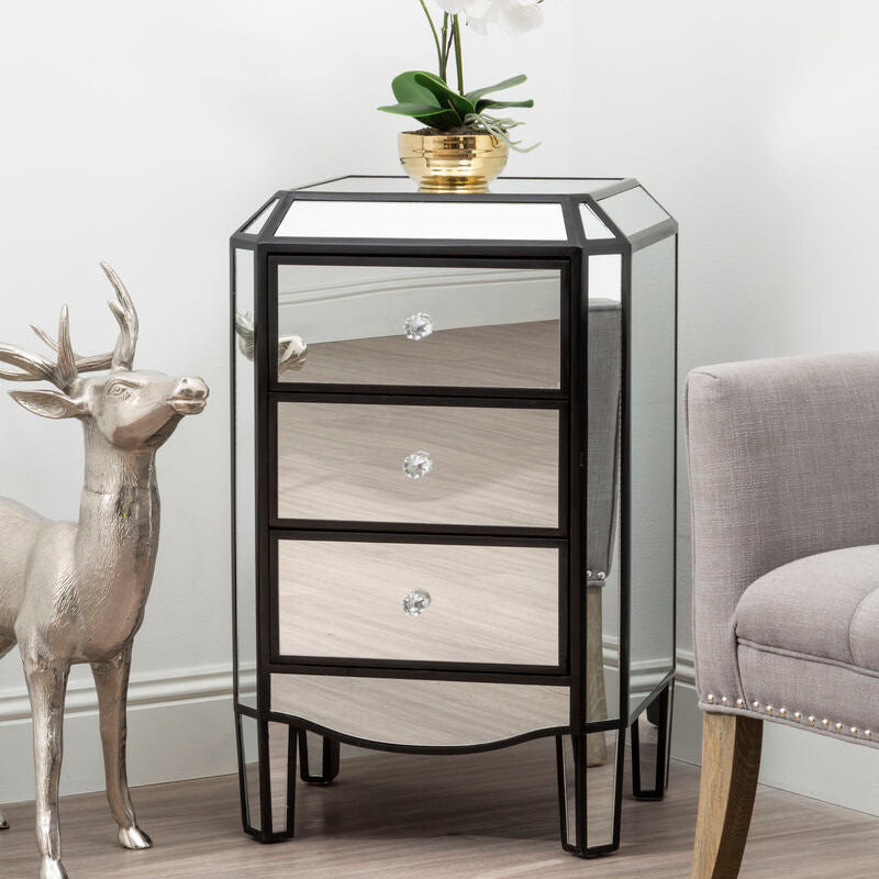 Tiffany Mirrored 3 Drawer Chest with Crystal Handles