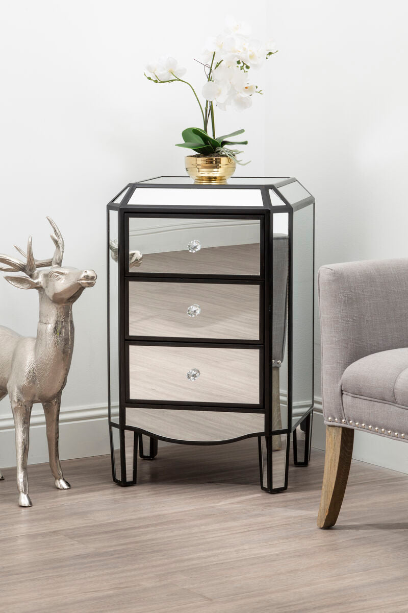 Tiffany Mirrored 3 Drawer Chest with Crystal Handles