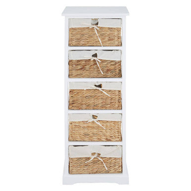 Ashby White Acacia Wood and Water Hyacinth 5 Drawer Chest