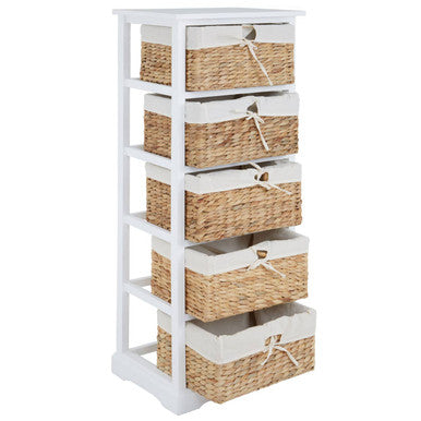 Ashby White Acacia Wood and Water Hyacinth 5 Drawer Chest