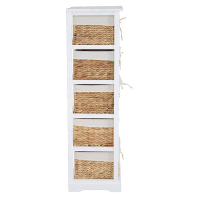 Ashby White Acacia Wood and Water Hyacinth 5 Drawer Chest
