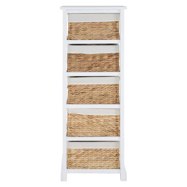 Ashby White Acacia Wood and Water Hyacinth 5 Drawer Chest