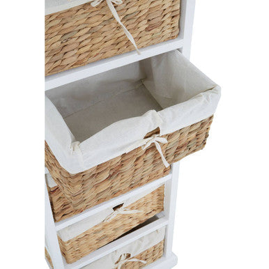 Ashby White Acacia Wood and Water Hyacinth 5 Drawer Chest