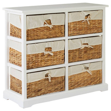 Ashby White Acacia Wood and Water Hyacinth 6 Drawer Chest