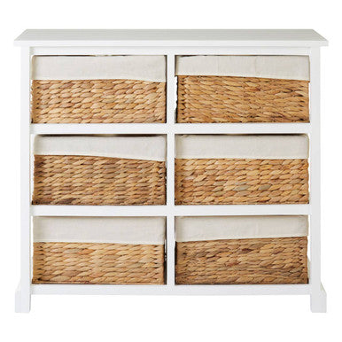Ashby White Acacia Wood and Water Hyacinth 6 Drawer Chest