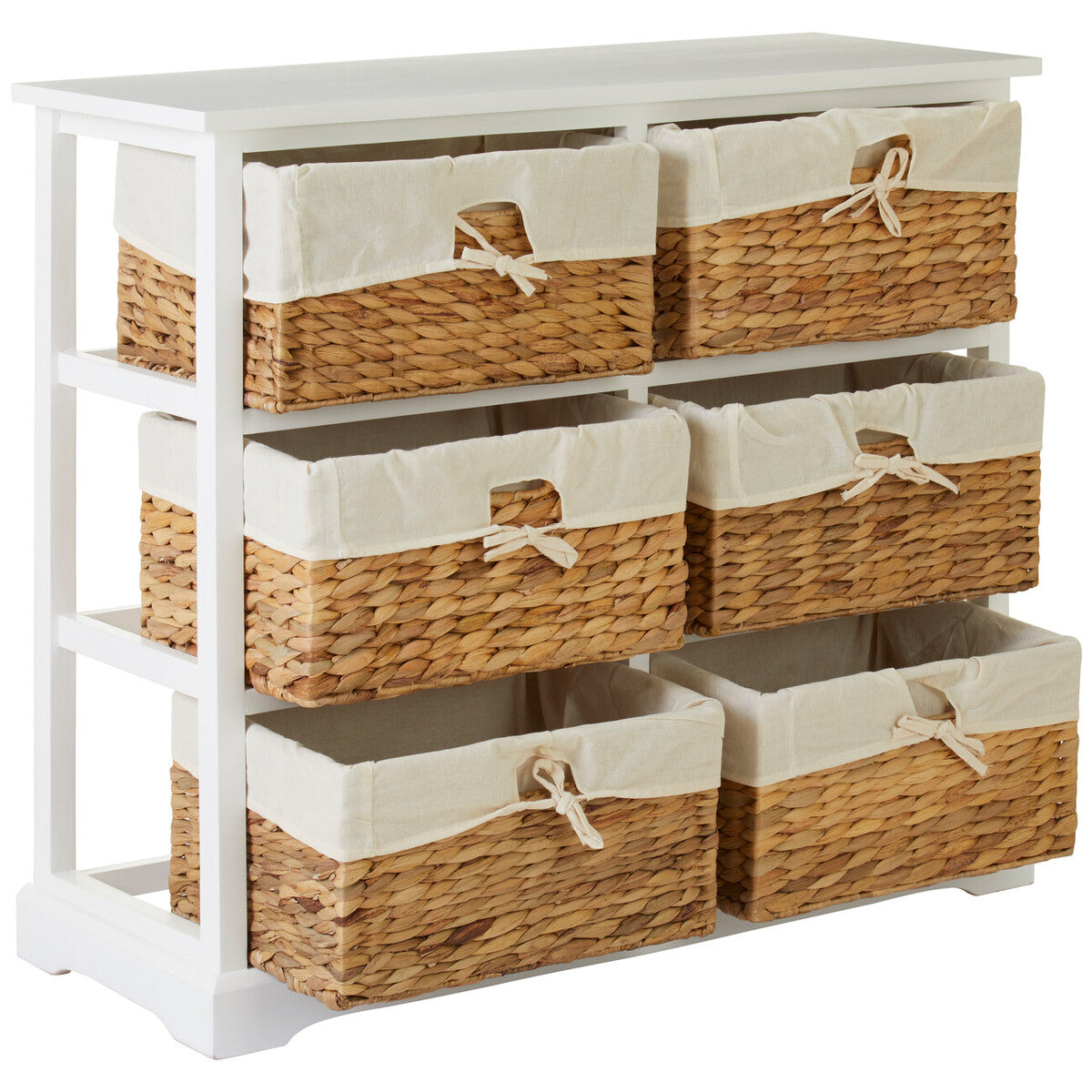 Ashby White Acacia Wood and Water Hyacinth 6 Drawer Chest