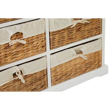 Ashby White Acacia Wood and Water Hyacinth 6 Drawer Chest