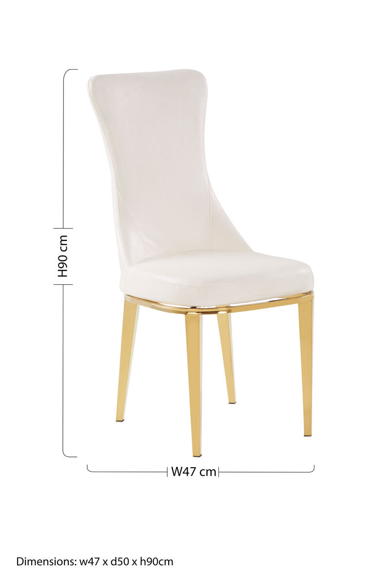 Forli White Leather Effect Dining Chair with Gold Finish Legs