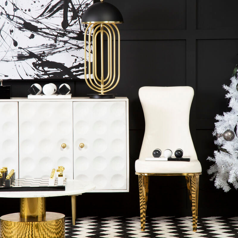 Forli White Leather Effect Dining Chair with Gold Finish Legs