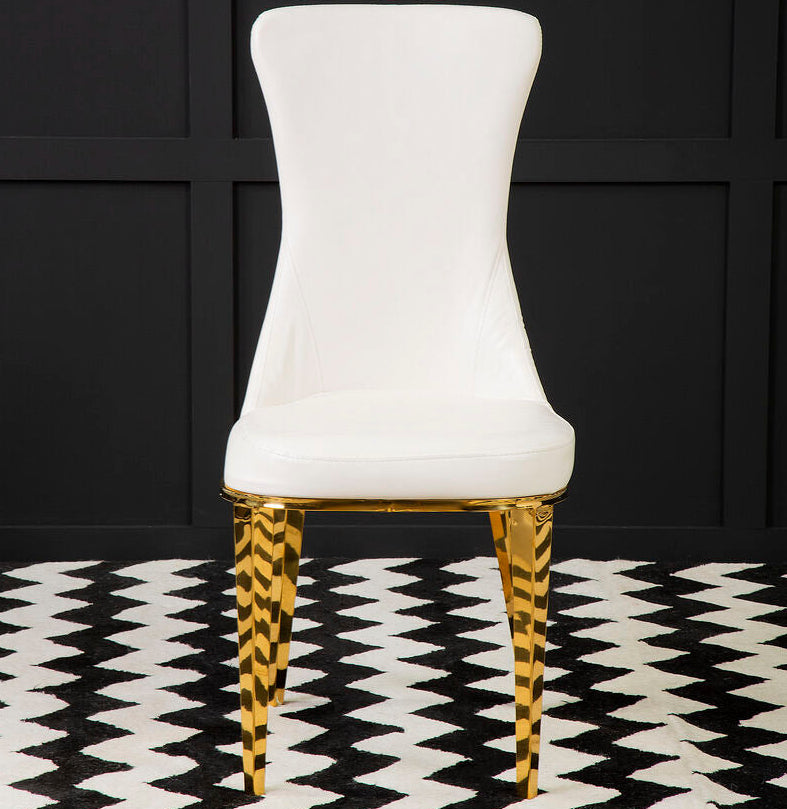 Forli White Leather Effect Dining Chair with Gold Finish Legs