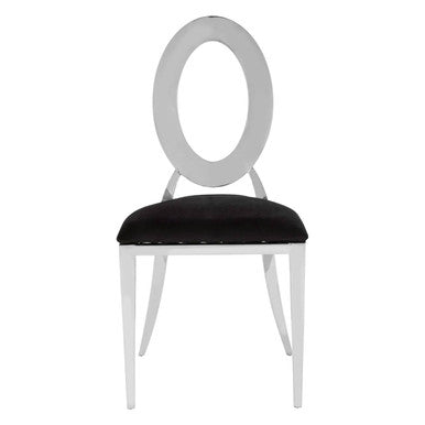 Sarita Black Velvet and Silver Finish Stackable Oval Back Dining Chair