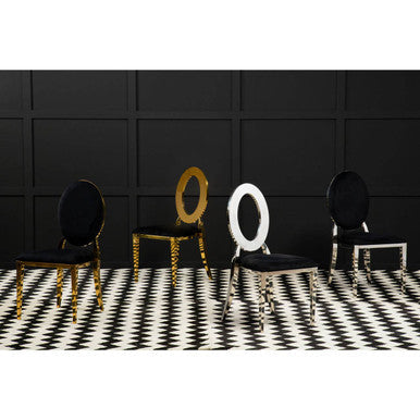 Sarita Black Velvet and Silver Finish Stackable Oval Back Dining Chair