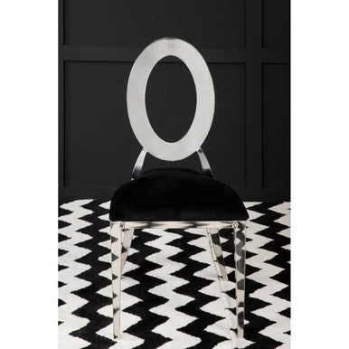Sarita Black Velvet and Silver Finish Stackable Oval Back Dining Chair