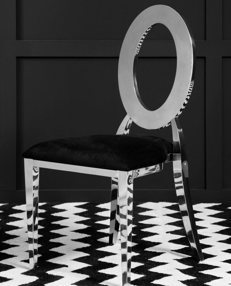 Sarita Black Velvet and Silver Finish Stackable Oval Back Dining Chair