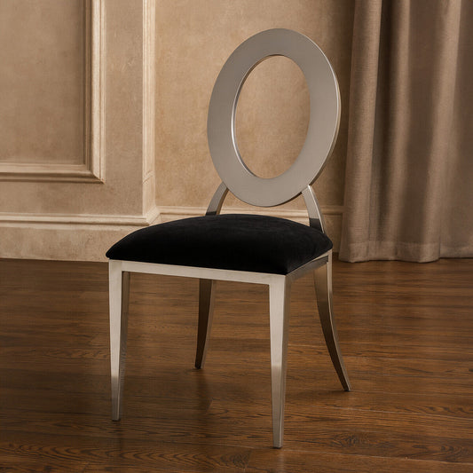 Sarita Black Velvet and Silver Finish Stackable Oval Back Dining Chair
