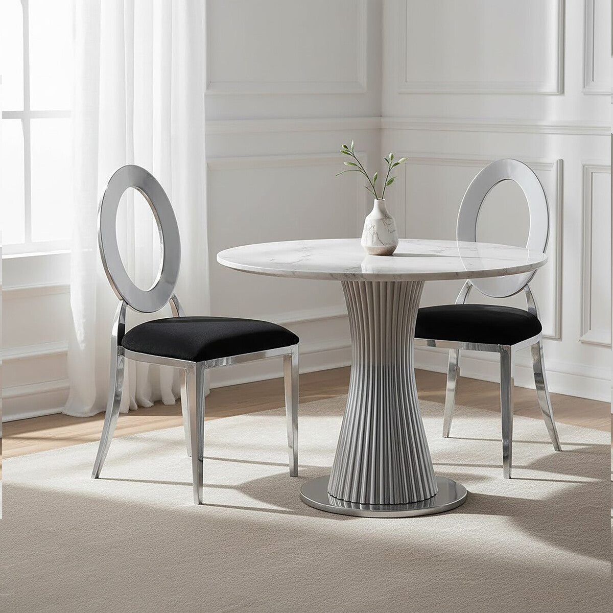 Sarita Black Velvet and Silver Finish Stackable Oval Back Dining Chair