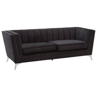 Hansa Black Velvet Channel Tufted 3 Seater Sofa