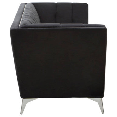 Hansa Black Velvet Channel Tufted 3 Seater Sofa