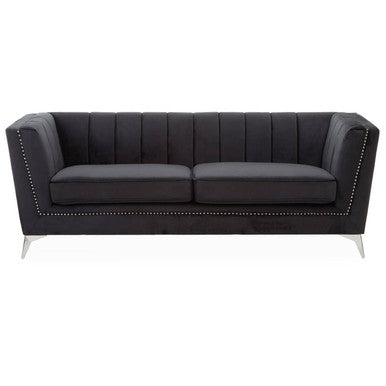 Hansa Black Velvet Channel Tufted 3 Seater Sofa