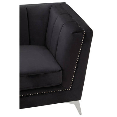 Hansa Black Velvet Channel Tufted 3 Seater Sofa